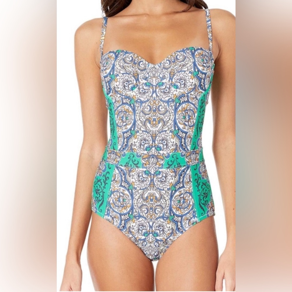 Tory Burch Lipsi Green Print Underwire One Piece Swimsuit size small